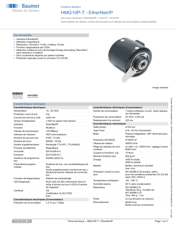 Baumer HMG10P-T - EtherNet/IP Absolute encoder Fiche technique | Fixfr