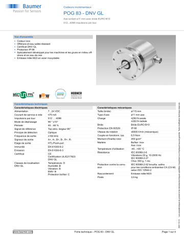Baumer POG 83 - DNV GL Incremental encoder Fiche technique | Fixfr