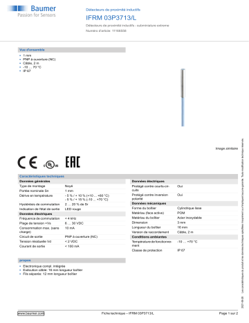 Baumer IFRM 03P3713/L Inductive proximity switch Fiche technique | Fixfr