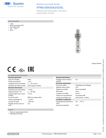 Baumer IFRM 05N35A3/S35L Inductive proximity switch Fiche technique | Fixfr