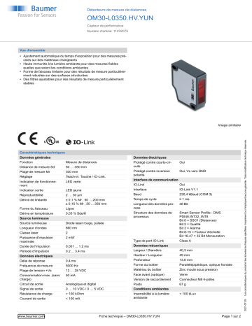 Baumer OM30-L0350.HV.YUN Distance sensor Fiche technique | Fixfr