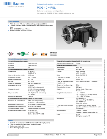 Baumer POG 10 + FSL Incremental encoders - combination Fiche technique | Fixfr