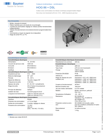 Baumer HOG 86 + DSL Incremental encoders - combination Fiche technique | Fixfr