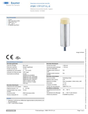 Baumer IFBR 17P13T1/L-9 Inductive proximity switch Fiche technique | Fixfr