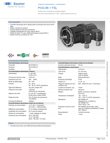 Baumer POG 86 + FSL Incremental encoders - combination Fiche technique | Fixfr