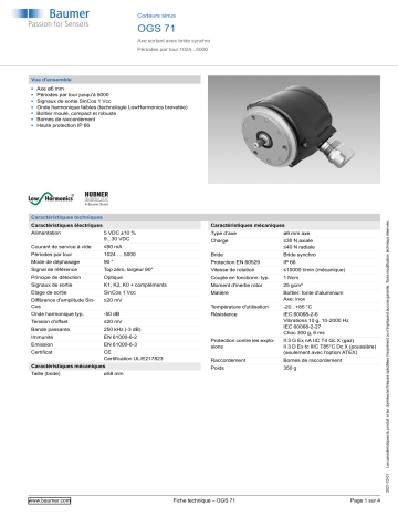 Baumer OGS 71 Sine encoder Fiche technique | Fixfr