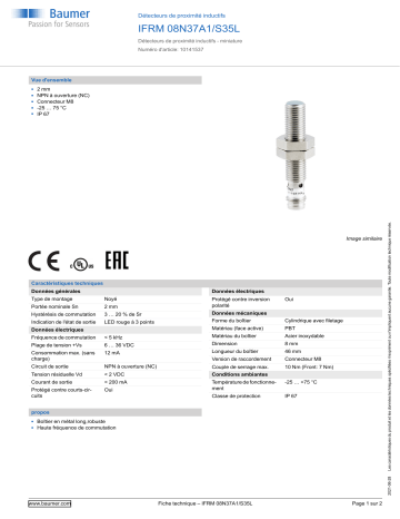 Baumer IFRM 08N37A1/S35L Inductive proximity switch Fiche technique | Fixfr