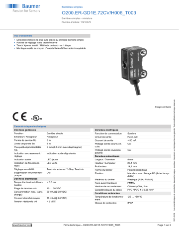 Baumer O200.ER-GD1E.72CV/H006_T003 Through beam sensor Fiche technique | Fixfr