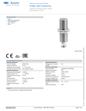 Baumer IFRM 18P17A4/S14L Inductive proximity switch Fiche technique | Fixfr