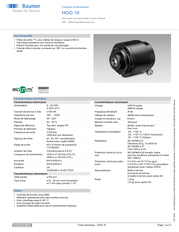 Baumer HOG 10 Incremental encoder Fiche technique | Fixfr