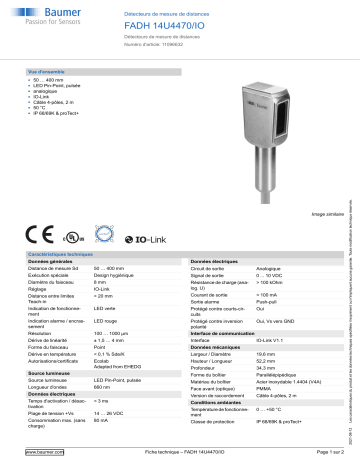 Baumer FADH 14U4470/IO Distance sensor Fiche technique | Fixfr