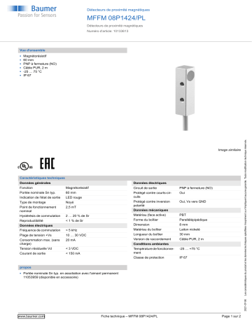 Baumer MFFM 08P1424/PL Magnetic proximity switch Fiche technique | Fixfr