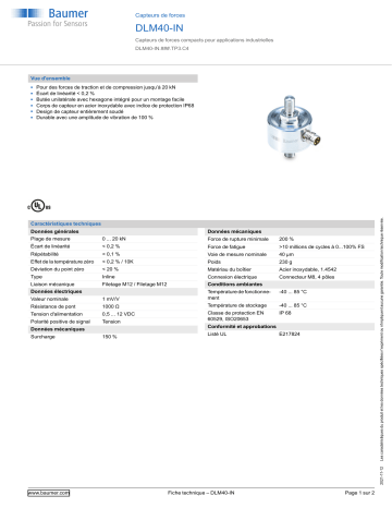 Baumer DLM40-IN Force sensor Fiche technique | Fixfr