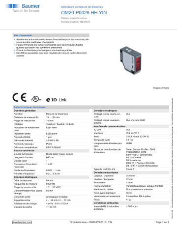 Baumer OM20-P0026.HH.YIN Distance sensor Fiche technique | Fixfr