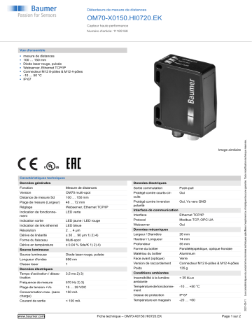 Baumer OM70-X0150.HI0720.EK Distance sensor Fiche technique | Fixfr