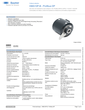 Baumer HMG10P-B - Profibus DP Absolute encoder Fiche technique | Fixfr