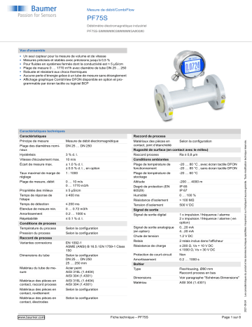 Baumer PF75S Flow measurement Fiche technique | Fixfr