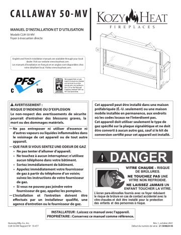 Kozyheat Callaway 50 Gas Fireplace Manuel du propriétaire | Fixfr