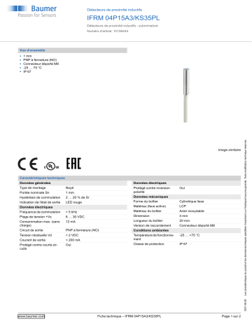 Baumer IFRM 04P15A3/KS35PL Inductive proximity switch Fiche technique | Fixfr