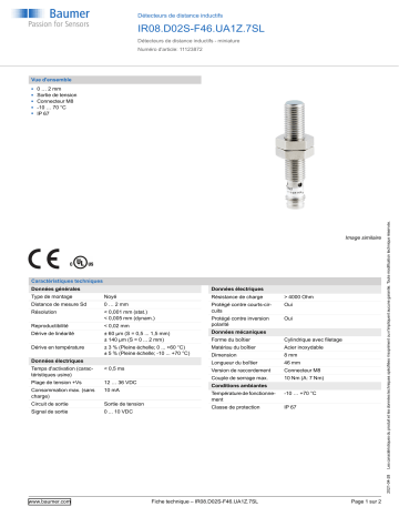 Baumer IR08.D02S-F46.UA1Z.7SL Inductive distance sensor Fiche technique | Fixfr