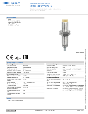 Baumer IFRR 12P13T1/PL-9 Inductive proximity switch Fiche technique | Fixfr