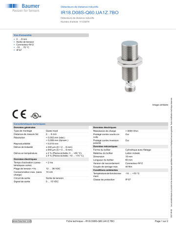 Baumer IR18.D08S-Q60.UA1Z.7BO Inductive distance sensor Fiche technique | Fixfr