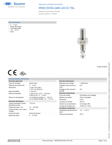 Baumer IR08.D03S-Q46.UA1Z.7SL Inductive distance sensor Fiche technique | Fixfr