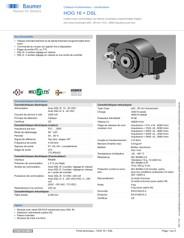 Baumer HOG 16 + DSL Incremental encoders - combination Fiche technique | Fixfr