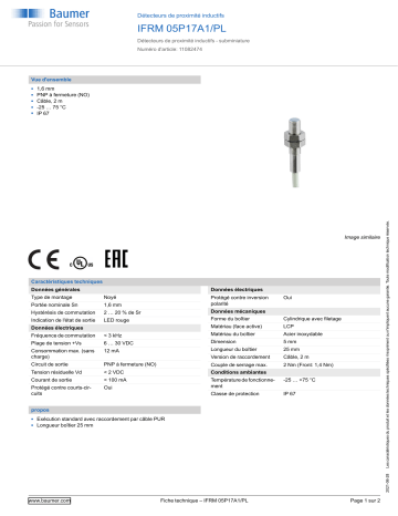 Baumer IFRM 05P17A1/PL Inductive proximity switch Fiche technique | Fixfr