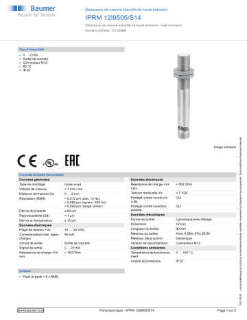 Baumer IPRM 12I9505/S14 High precision analog sensor Fiche technique | Fixfr