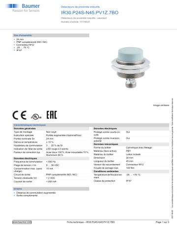 Baumer IR30.P24S-N45.PV1Z.7BO Inductive proximity switch Fiche technique | Fixfr