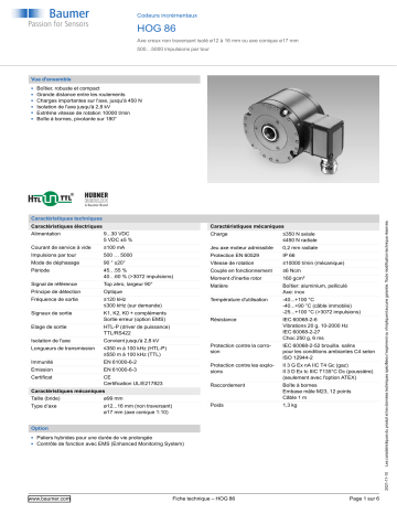 Baumer HOG 86 Incremental encoder Fiche technique | Fixfr