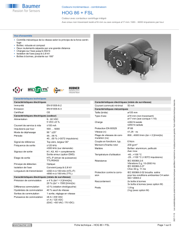Baumer HOG 86 + FSL Incremental encoders - combination Fiche technique | Fixfr