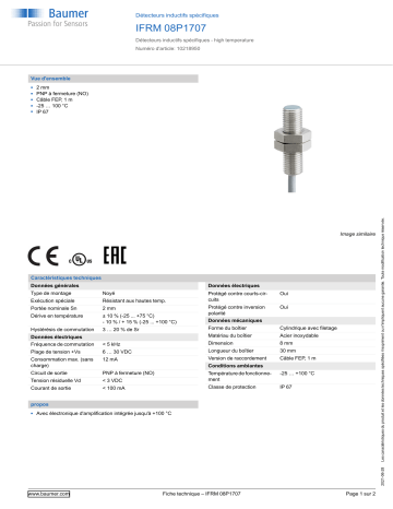 Baumer IFRM 08P1707 Inductive sensors special version Fiche technique | Fixfr