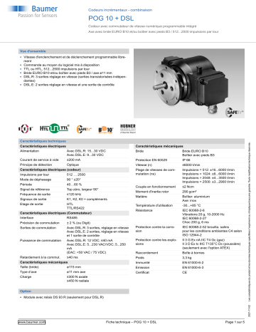 Baumer POG 10 + DSL Incremental encoders - combination Fiche technique | Fixfr