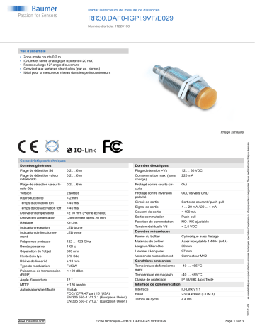 Baumer RR30.DAF0-IGPI.9VF/E029 Radar distance measuring sensor Fiche technique | Fixfr