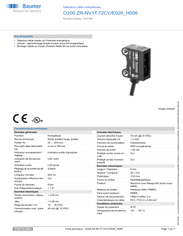 Baumer O200.ZR-NV1T.72CV/E026_H006 Diffuse sensor Fiche technique | Fixfr