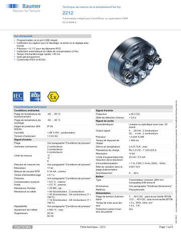 Baumer 2212 Temperature measurement Fiche technique | Fixfr