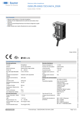 Baumer O200.ZR-GW2I.72CV/A014_E026 Diffuse sensor Fiche technique