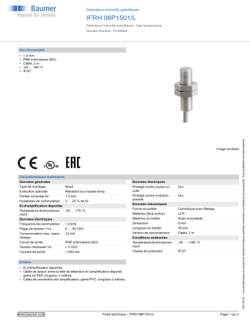 Baumer IFRH 08P1501/L Inductive sensors special version Fiche technique | Fixfr