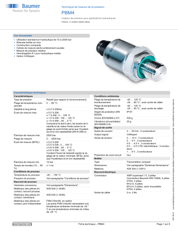 Baumer PBM4 Pressure measurement Fiche technique | Fixfr