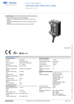 Baumer O200.ZR-GW2I.72NV/A014_E026 Diffuse sensor Fiche technique