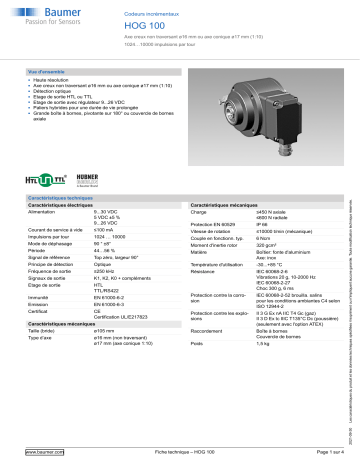 Baumer HOG 100 Incremental encoder Fiche technique | Fixfr