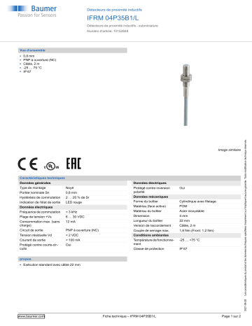 Baumer IFRM 04P35B1/L Inductive proximity switch Fiche technique | Fixfr