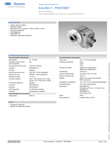 Baumer EAL580-T - PROFINET Absolute encoder Fiche technique | Fixfr