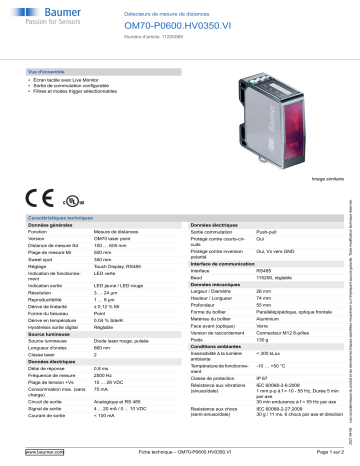 Baumer OM70-P0600.HV0350.VI Distance sensor Fiche technique | Fixfr