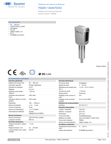 Baumer FADH 14I4470/IO Distance sensor Fiche technique | Fixfr