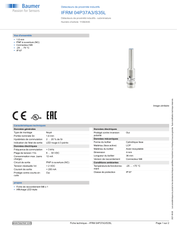 Baumer IFRM 04P37A3/S35L Inductive proximity switch Fiche technique | Fixfr