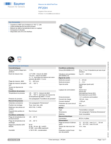 Baumer PF20H Flow measurement Fiche technique | Fixfr