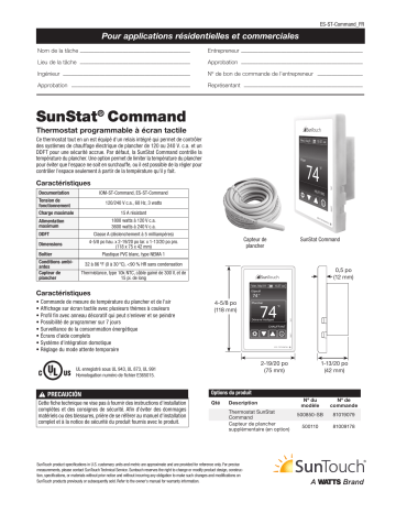 500825-SB | SunTouch 500850-SB SunStat Command Floor Heating Thermostat spécification | Fixfr